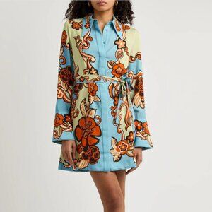 Alemais Silk twill vine floral print shirt dress